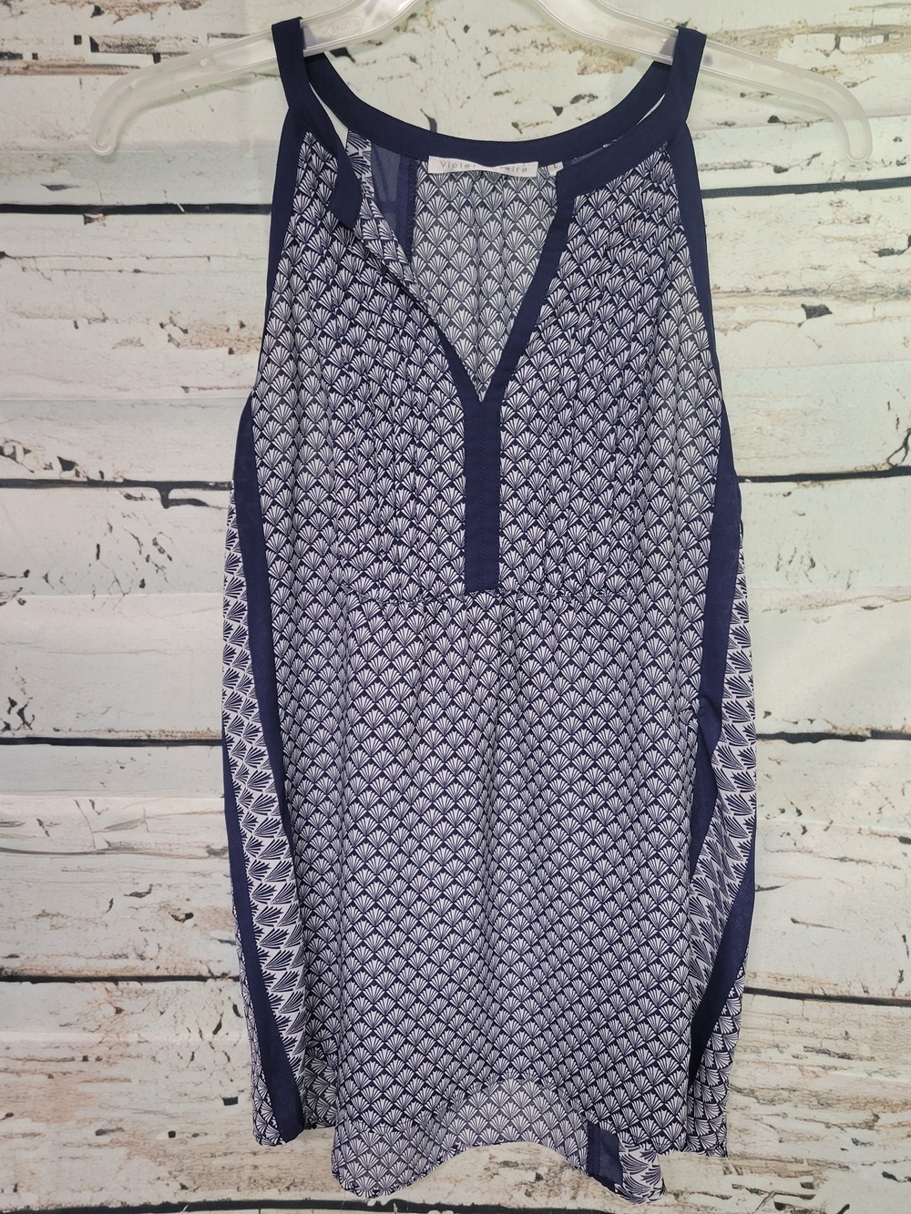 Violet + Claire Sleeveless Geometric Print Blouse Navy White Size Large